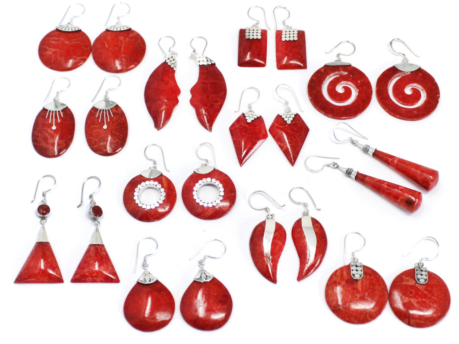 Red Coral Imitation Silver Earrings