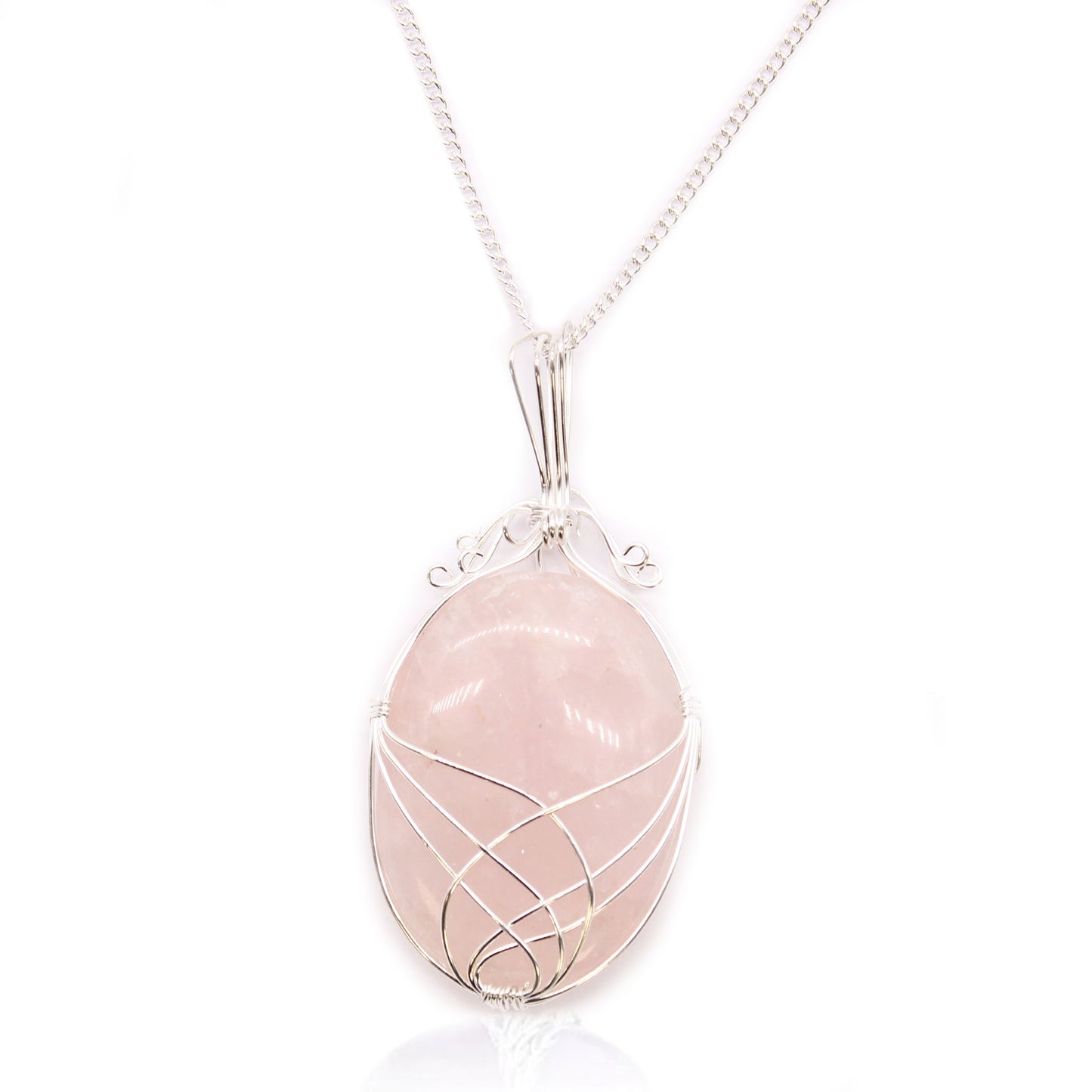 Gemstone Necklace - Swirl Wrapped  (Rose Quartz)