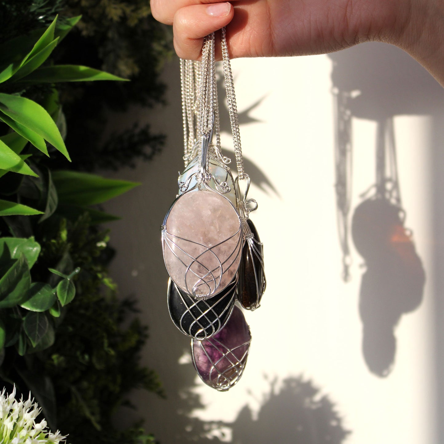 Gemstone Necklace - Swirl Wrapped  (Rose Quartz)