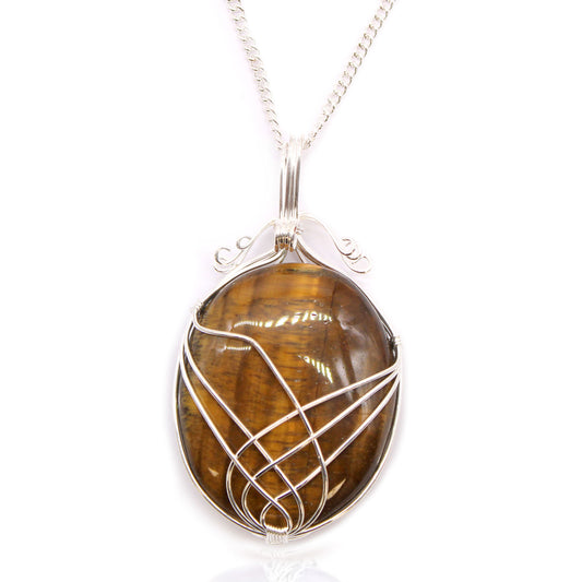 Gemstone Necklace - Swirl Wrapped  (Tiger Eye)