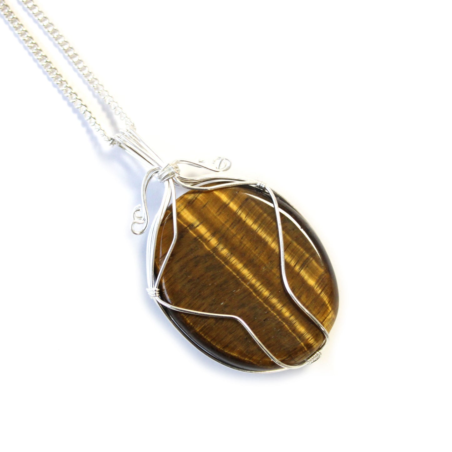 Gemstone Necklace - Swirl Wrapped  (Tiger Eye)