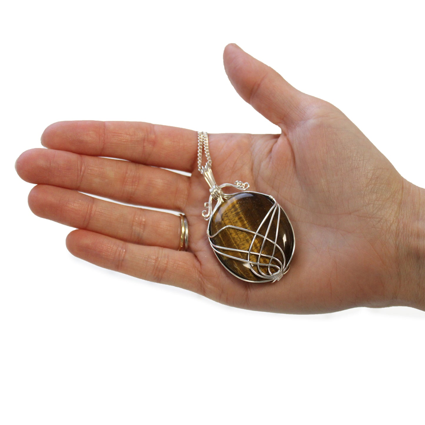 Gemstone Necklace - Swirl Wrapped  (Tiger Eye)