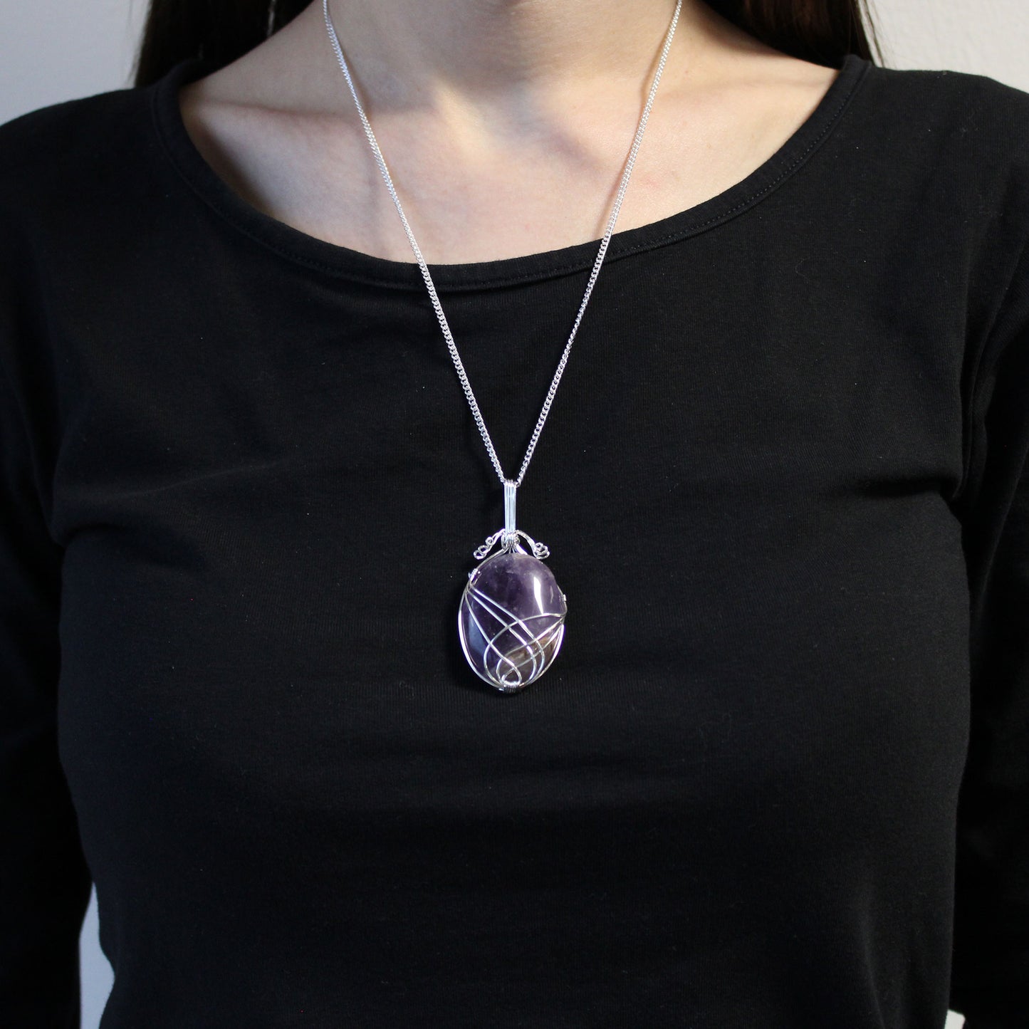 Gemstone Necklace - Swirl Wrapped  (Amethyst)