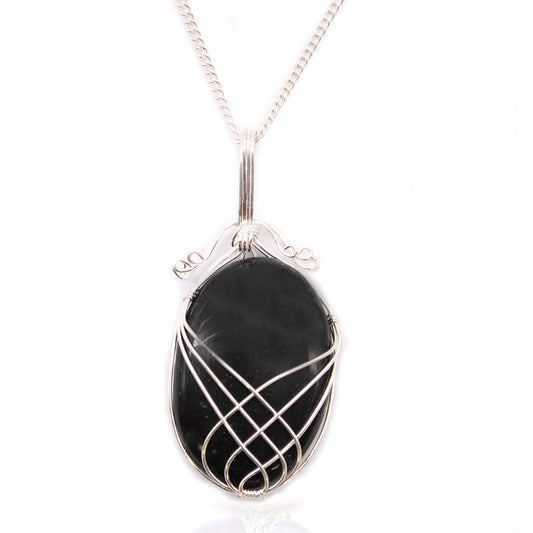 Gemstone Necklace - Swirl Wrapped  (Black Onyx)