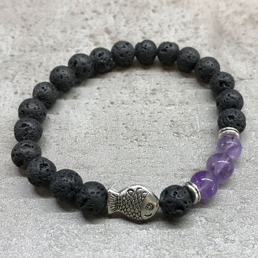 Lava Stone Bracelet - Fish Amethyst