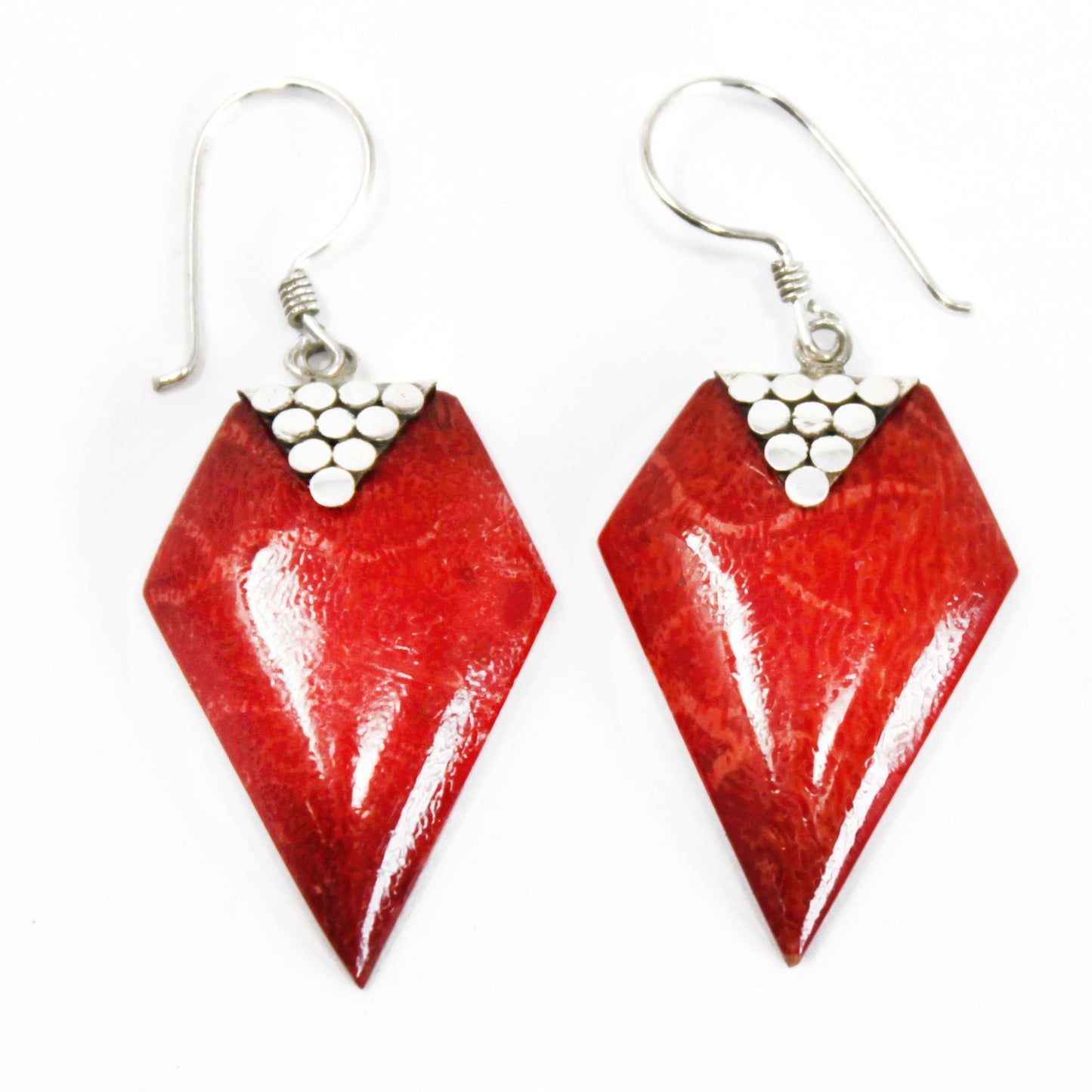 Red Coral Imitation Silver Earrings - Grapes