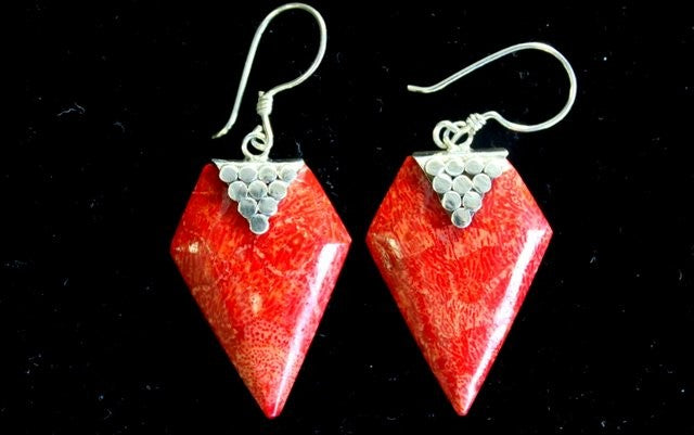 Red Coral Imitation Silver Earrings - Grapes