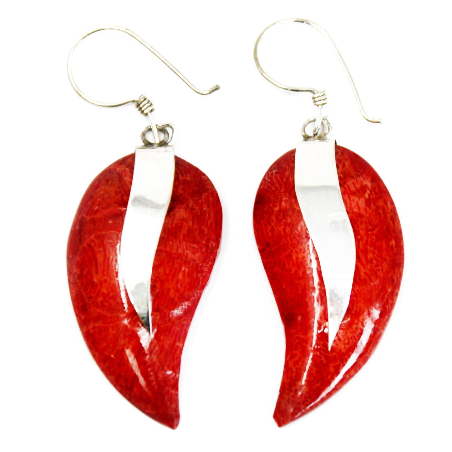 Red Coral Imitation Silver Earrings - Mangos