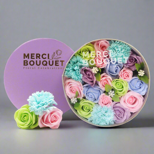 Soap Flowers In a Round Box - Baby Blessings - Blues