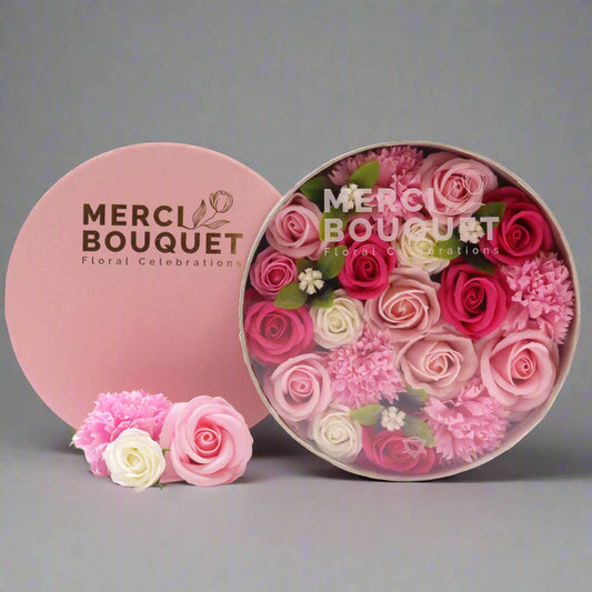 Soap Flowers In a Round Box - Baby Blessings - Pink