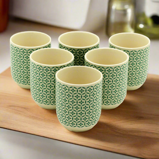 Herbal Tea Cups x6 - Green Mosiac