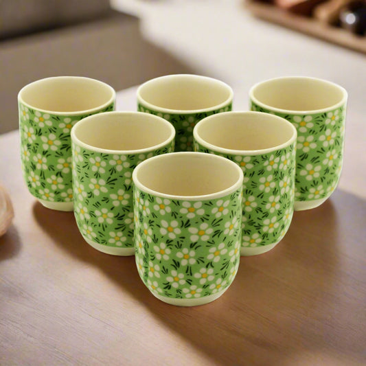 Herbal Tea Cups x6 - Green Daisey