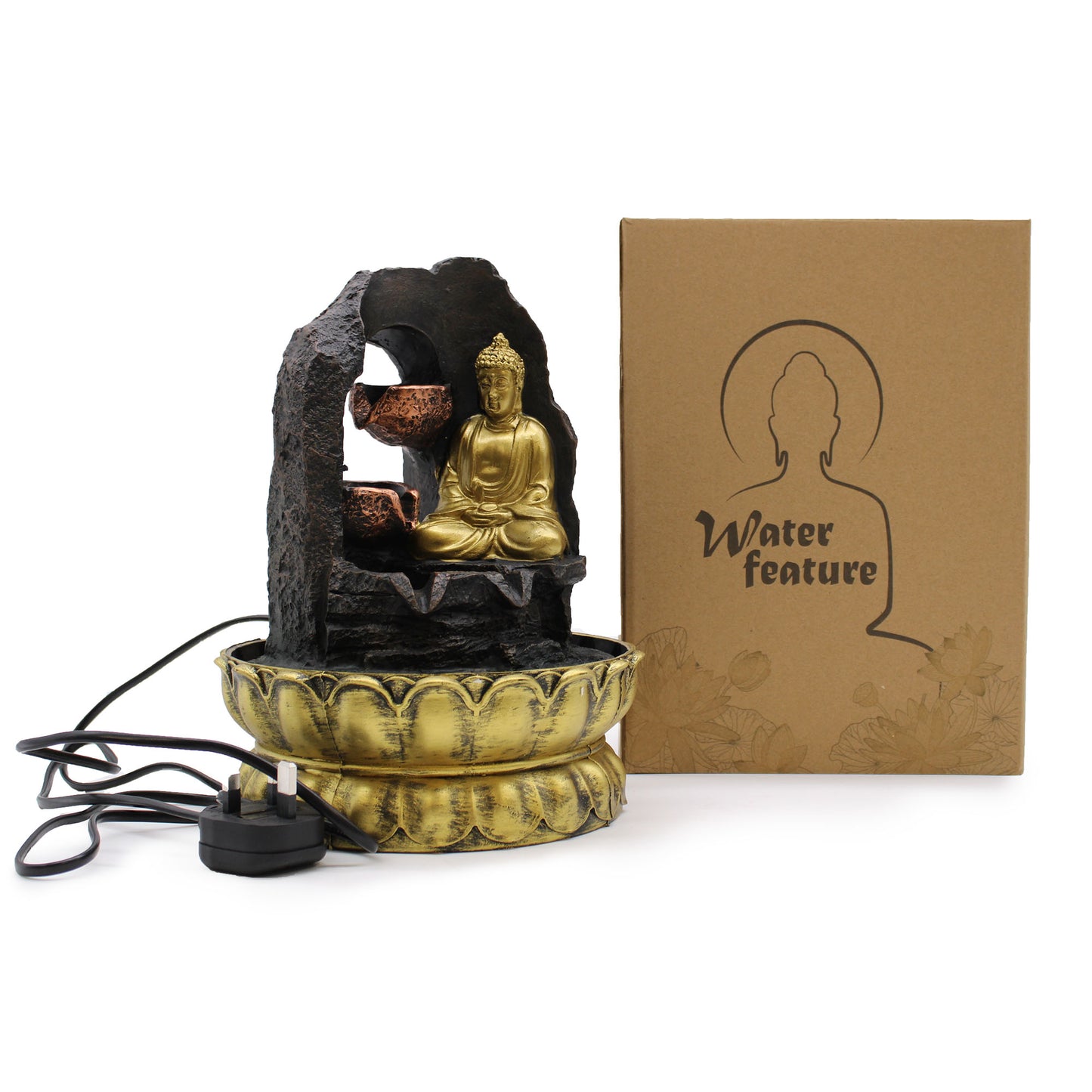 Tabletop Water Feature - Golden Meditating Buddha