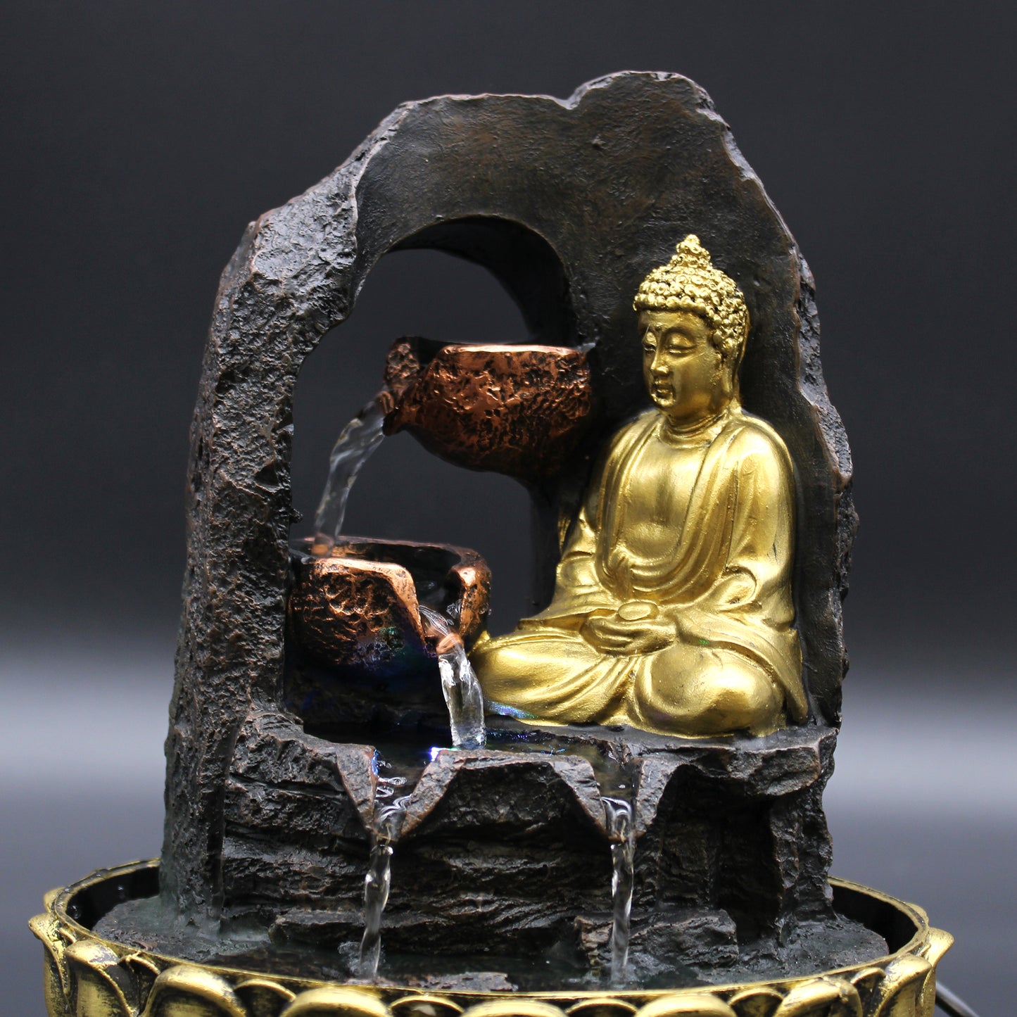 Tabletop Water Feature - Golden Meditating Buddha