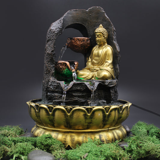 Tabletop Water Feature - Golden Meditating Buddha