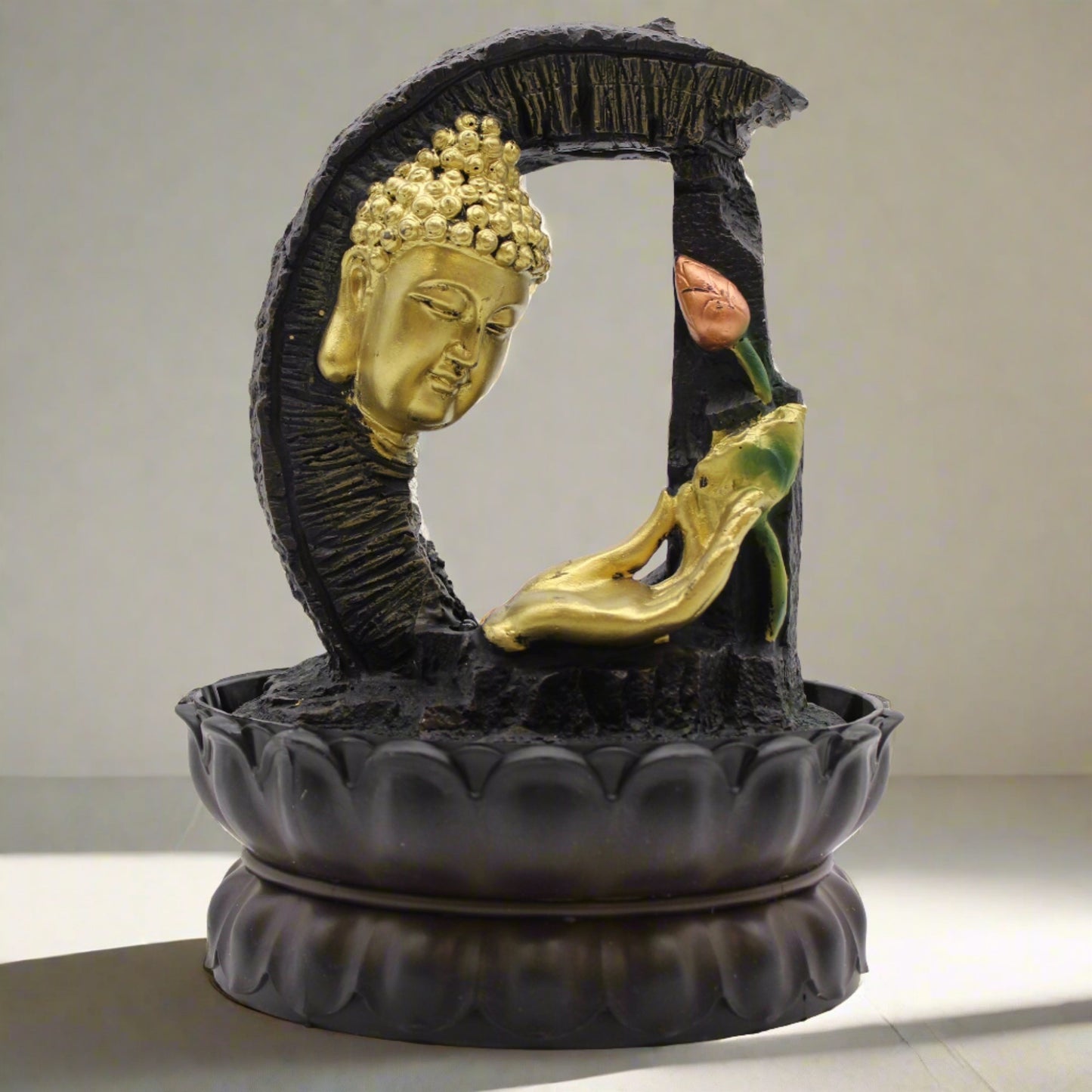 Tabletop Water Feature - Golden Buddha & Lotus