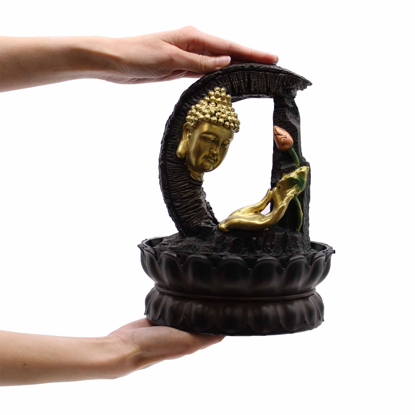 Tabletop Water Feature - Golden Buddha & Lotus