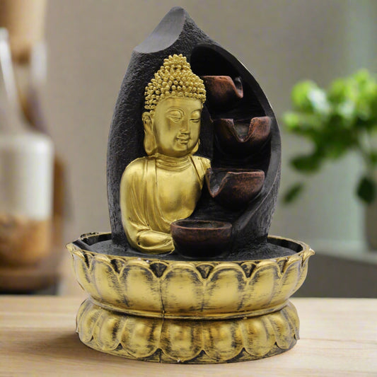 Tabletop Water Feature - Golden Buddha & Pouring Pots