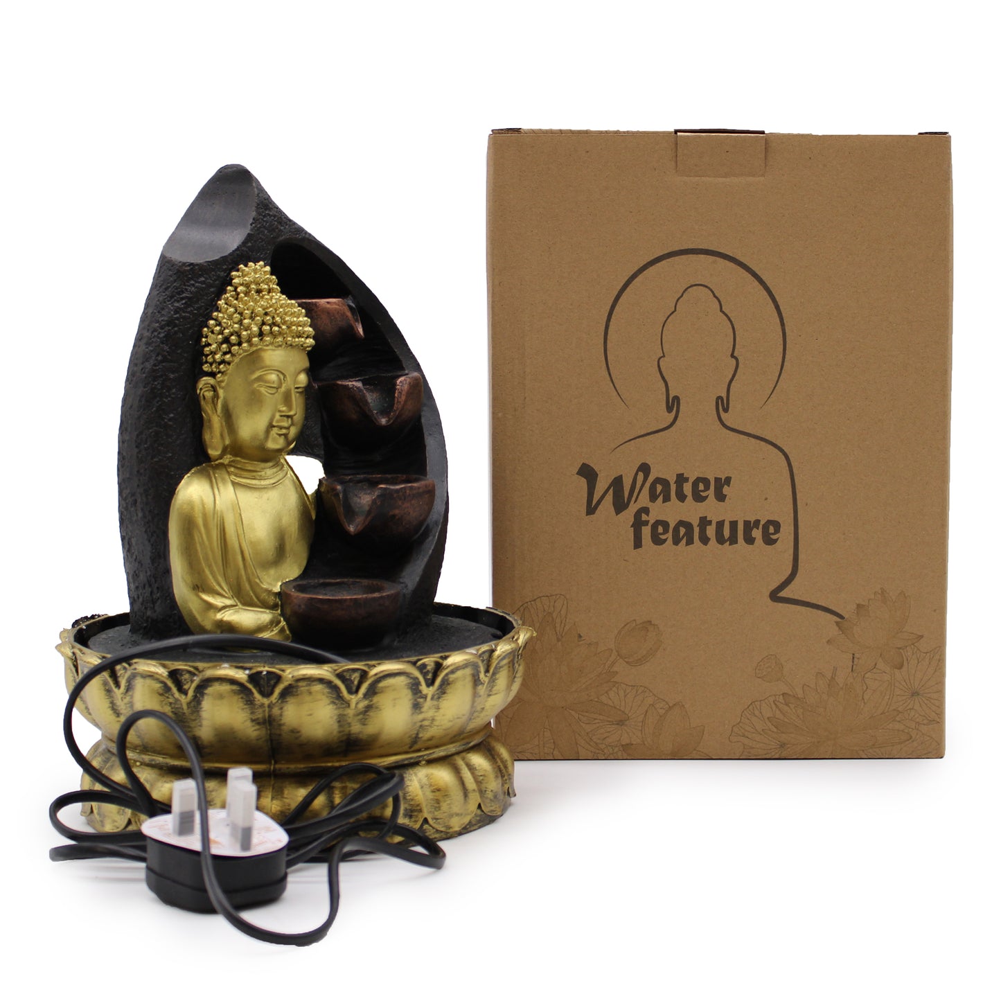 Tabletop Water Feature - Golden Buddha & Pouring Pots