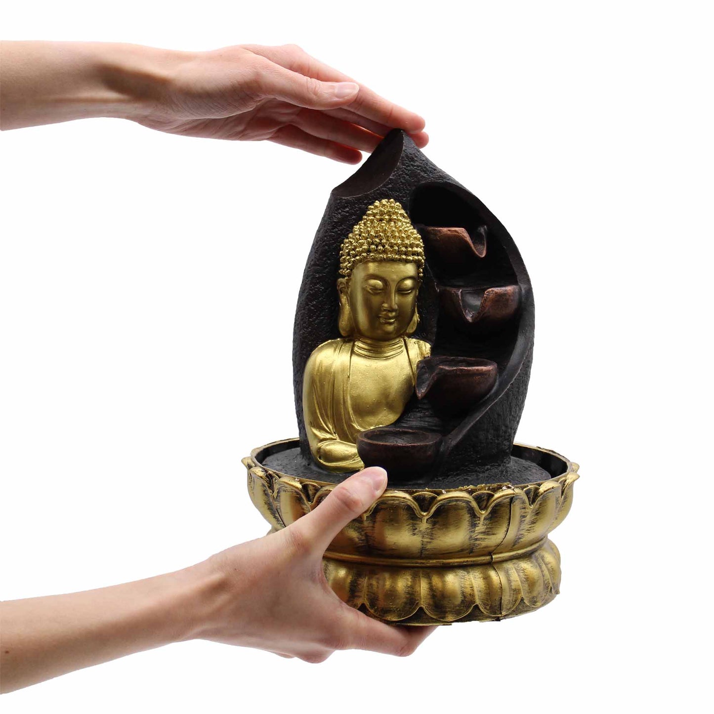 Tabletop Water Feature - Golden Buddha & Pouring Pots