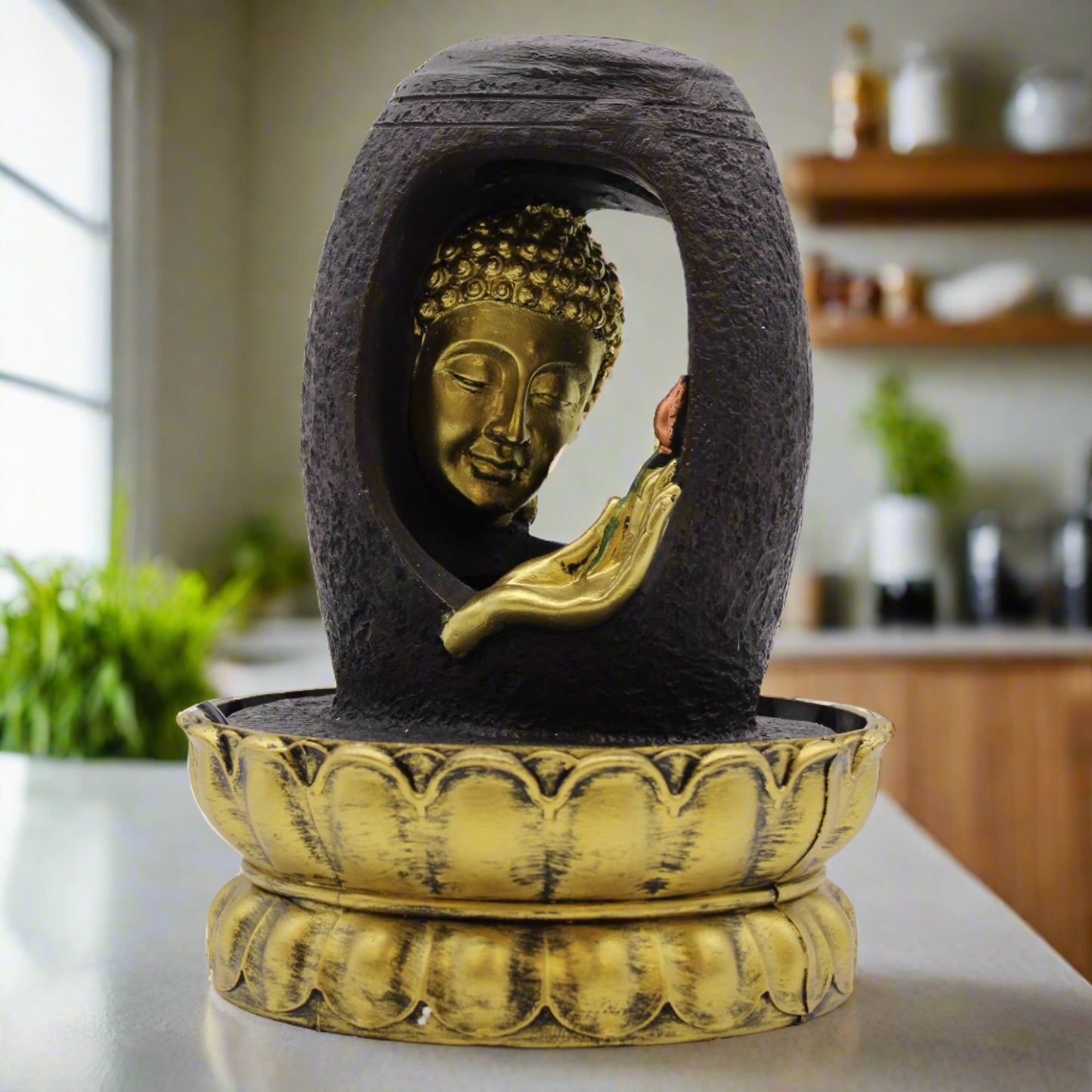 Tabletop Water Feature - Golden Buddha & Vitarka Mudra