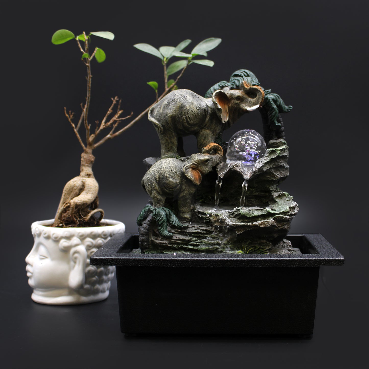 Tabletop Water Feature - Elephant Family